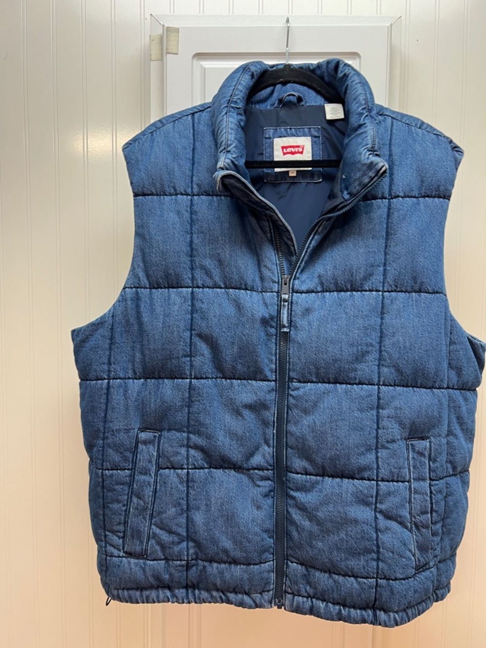 Levi's Men's Denim-Look Quilted Puffer Vest in Deep Blue